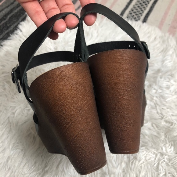 Seychelles Leather Wedges Criss Cross Black Tan 8 - Picture 9 of 11